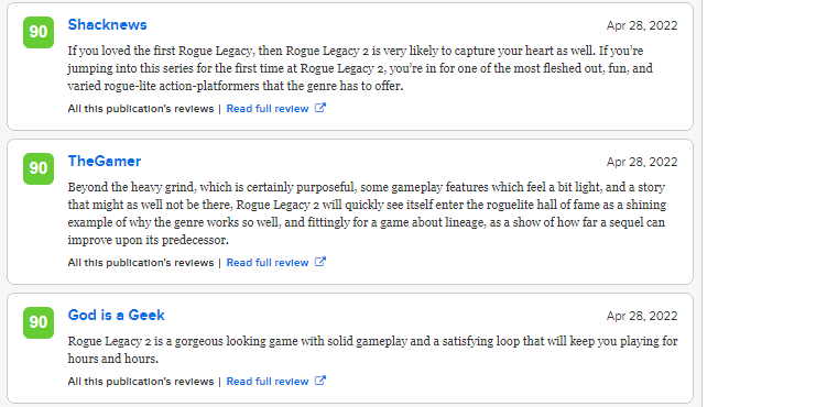 Rogue Legacy 2 metacritic reviews
