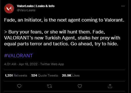 Valor Leaks States that Fade is an initiator 