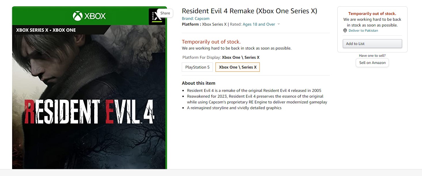 Resident Evil 4 Remake Amazon UK